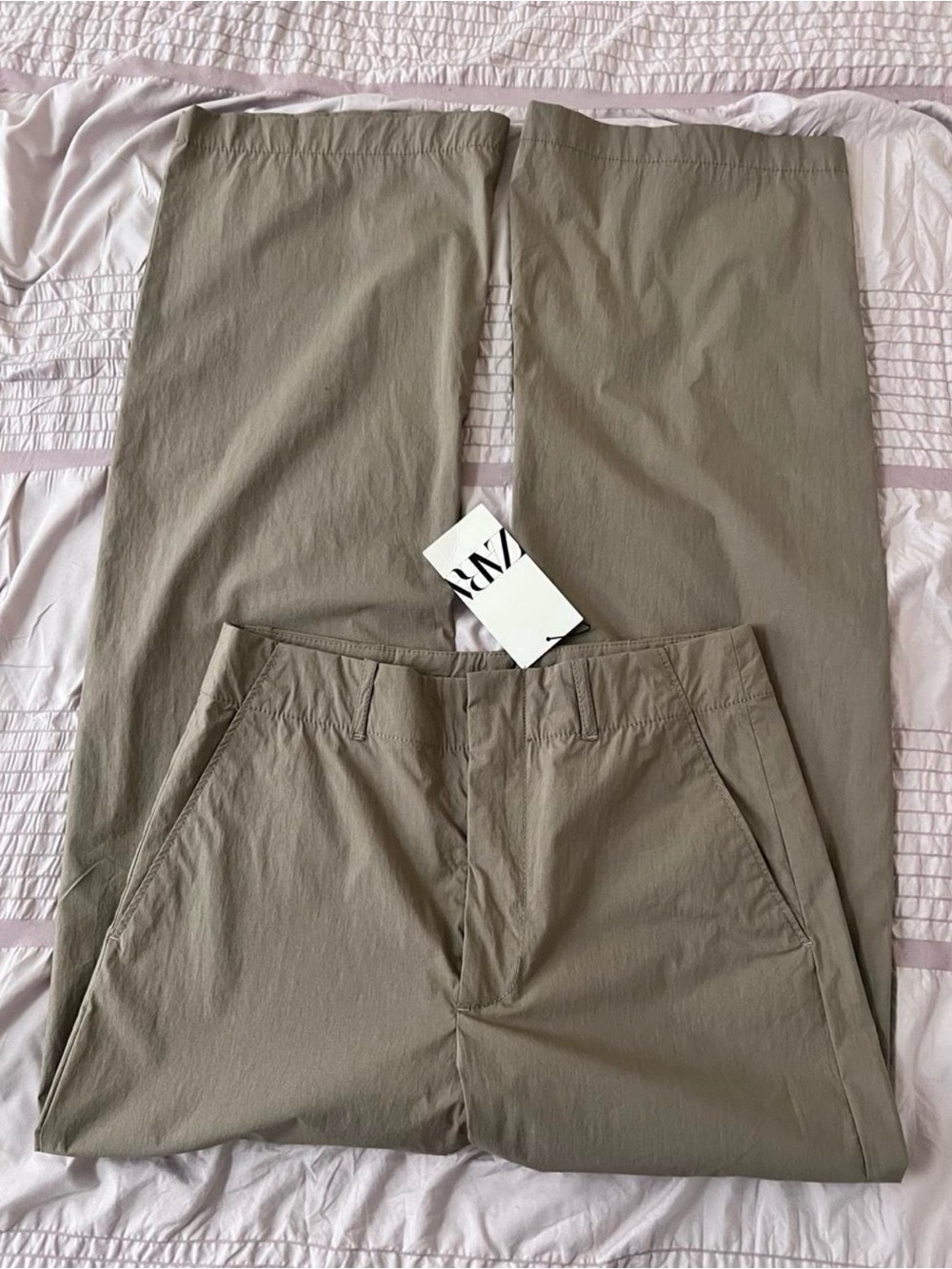 Zara Khaki Straight-Leg Chinos